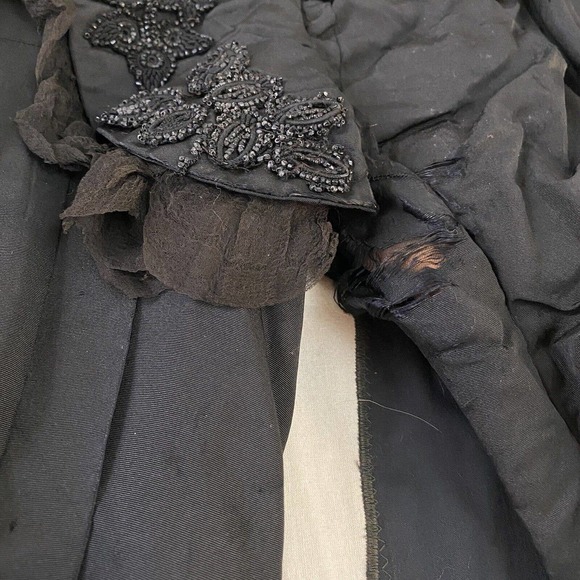 Antique Victorian Leg of Mutton Sleeve Jet Bead Silk Bodice Needlework 1890s - Picture 8 of 16